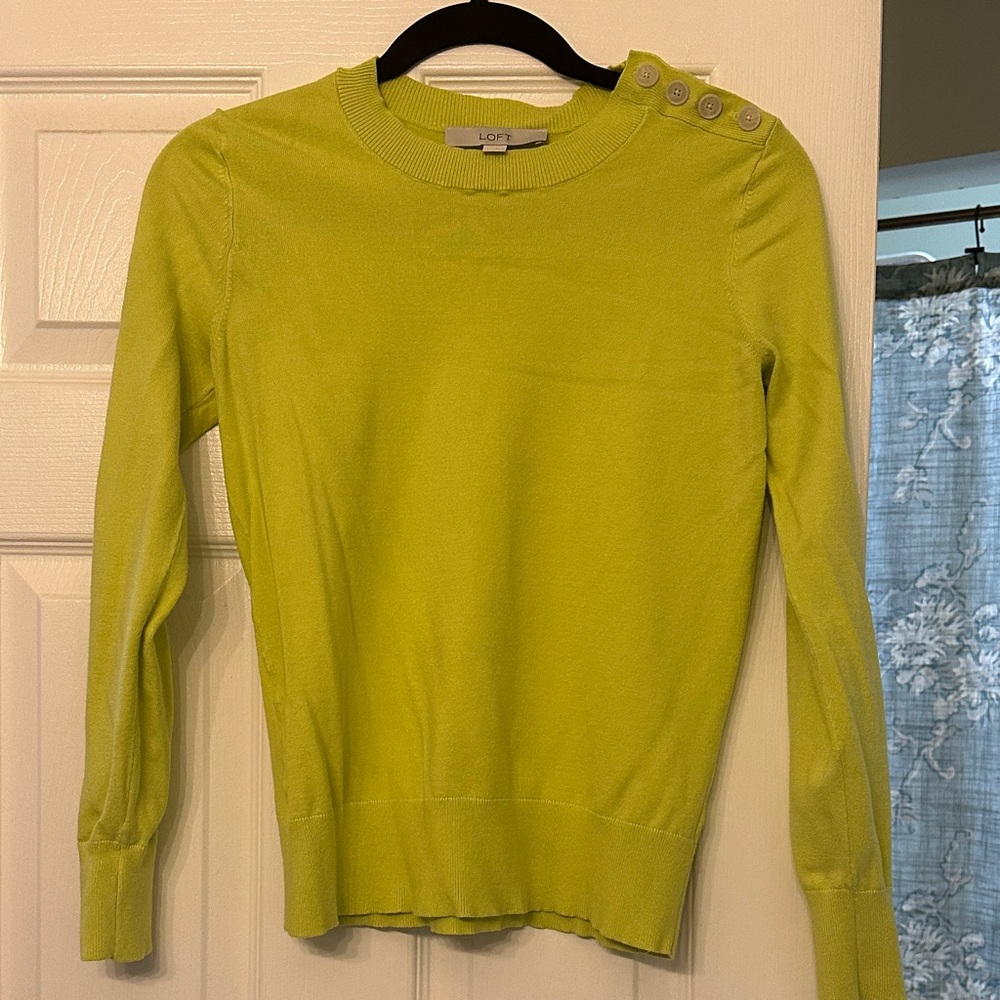 LOFT Lime Green Button-Shoulder Sweater